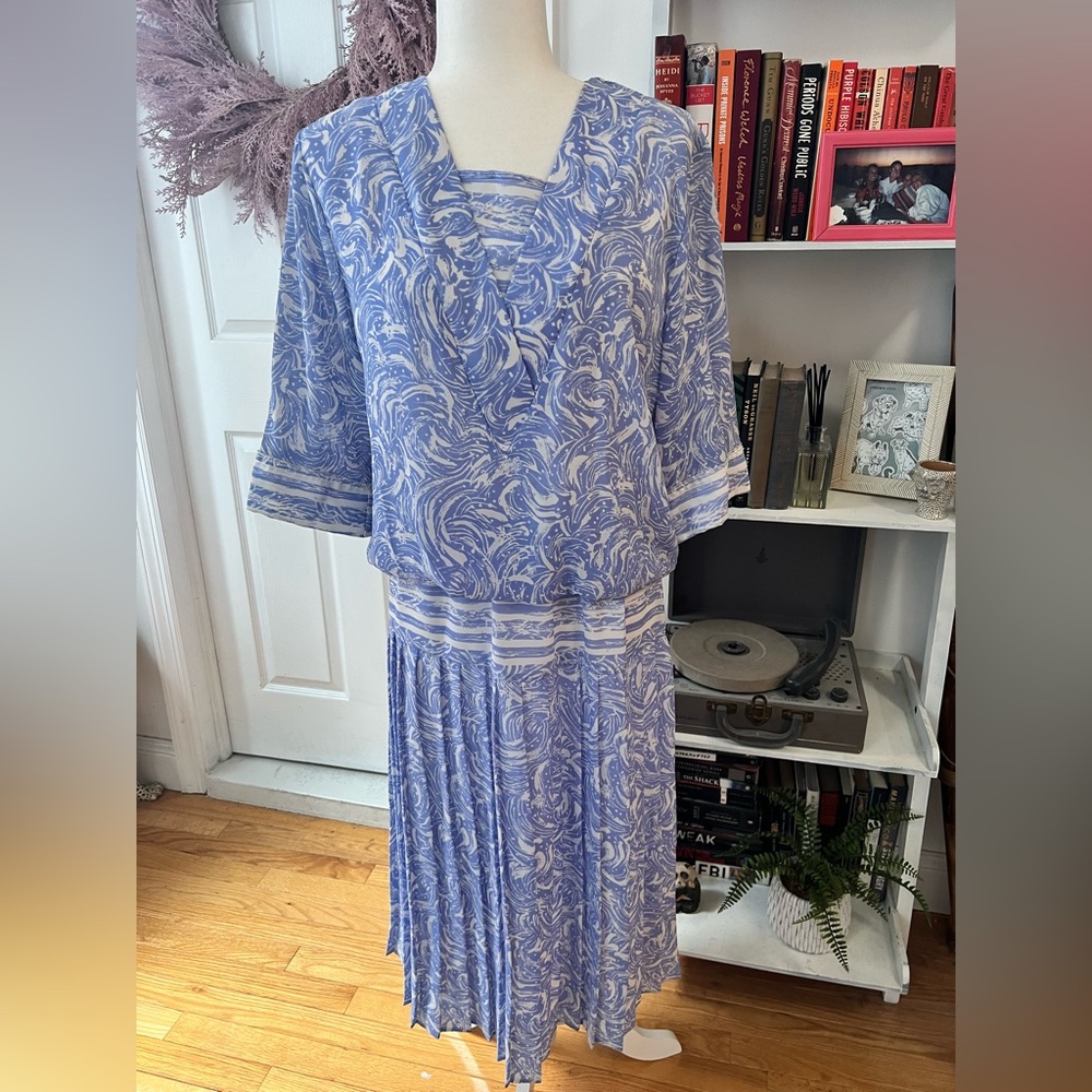 Blue and white vintage secretary dress